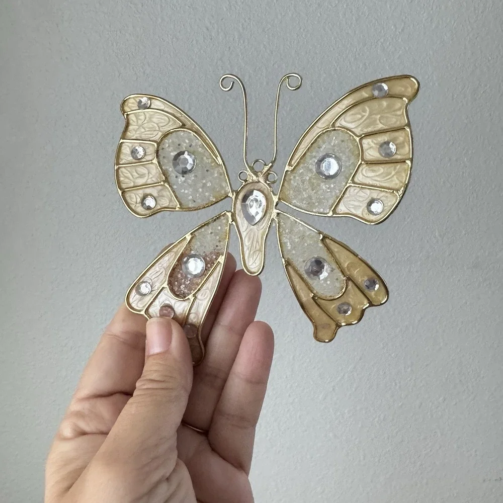 Gold Wire Glitter Enamel Butterfly Rhinestone‎ Christmas Tree Ornament Large 5